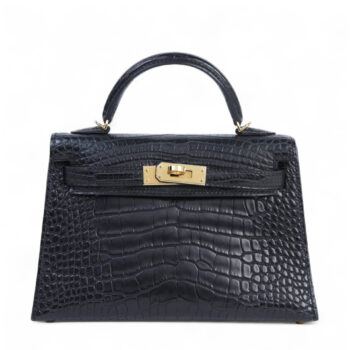 Mini Kelly II Noir Matte Alligator